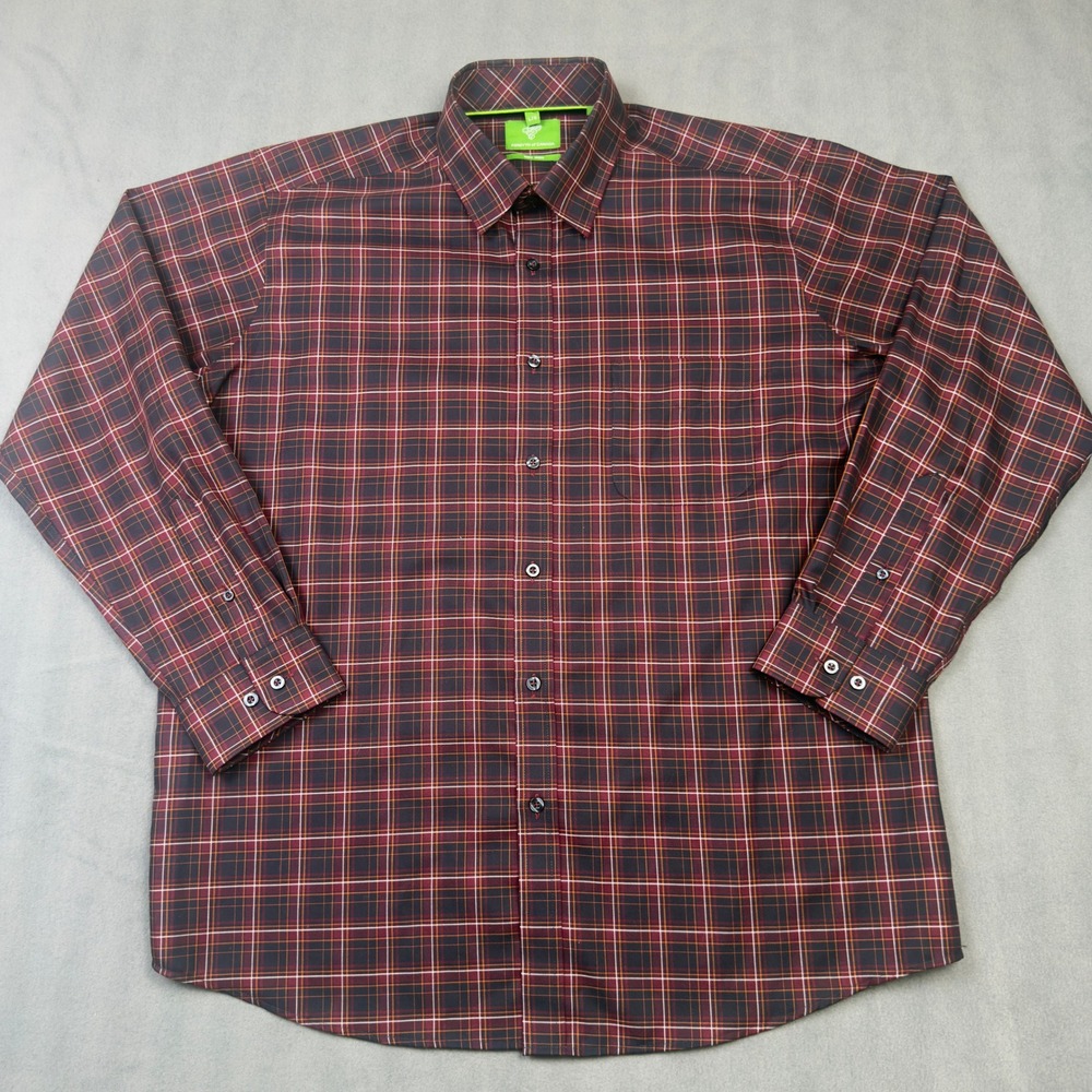 Forsyth of Canada Mens Non Iron Plaid Button Down Shirt Large Maroon Black